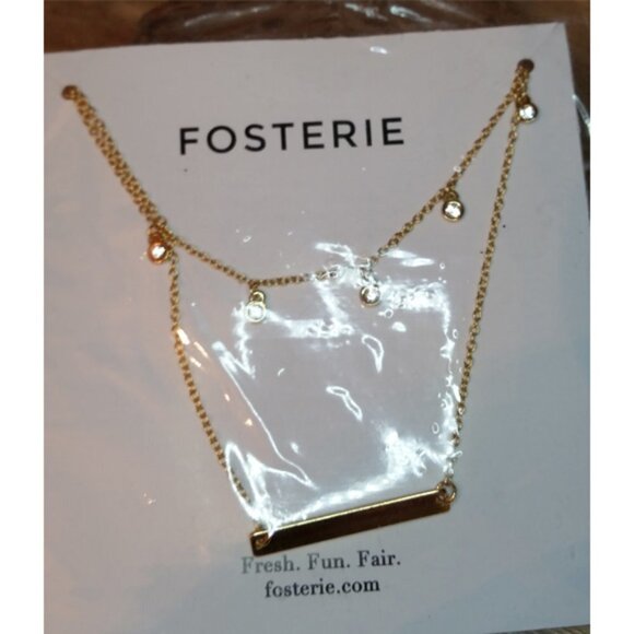 Fosterie Gold Layered Gem Necklace Gold Plated Dainty Chain Bar Pendant New NWT. - Picture 4 of 5